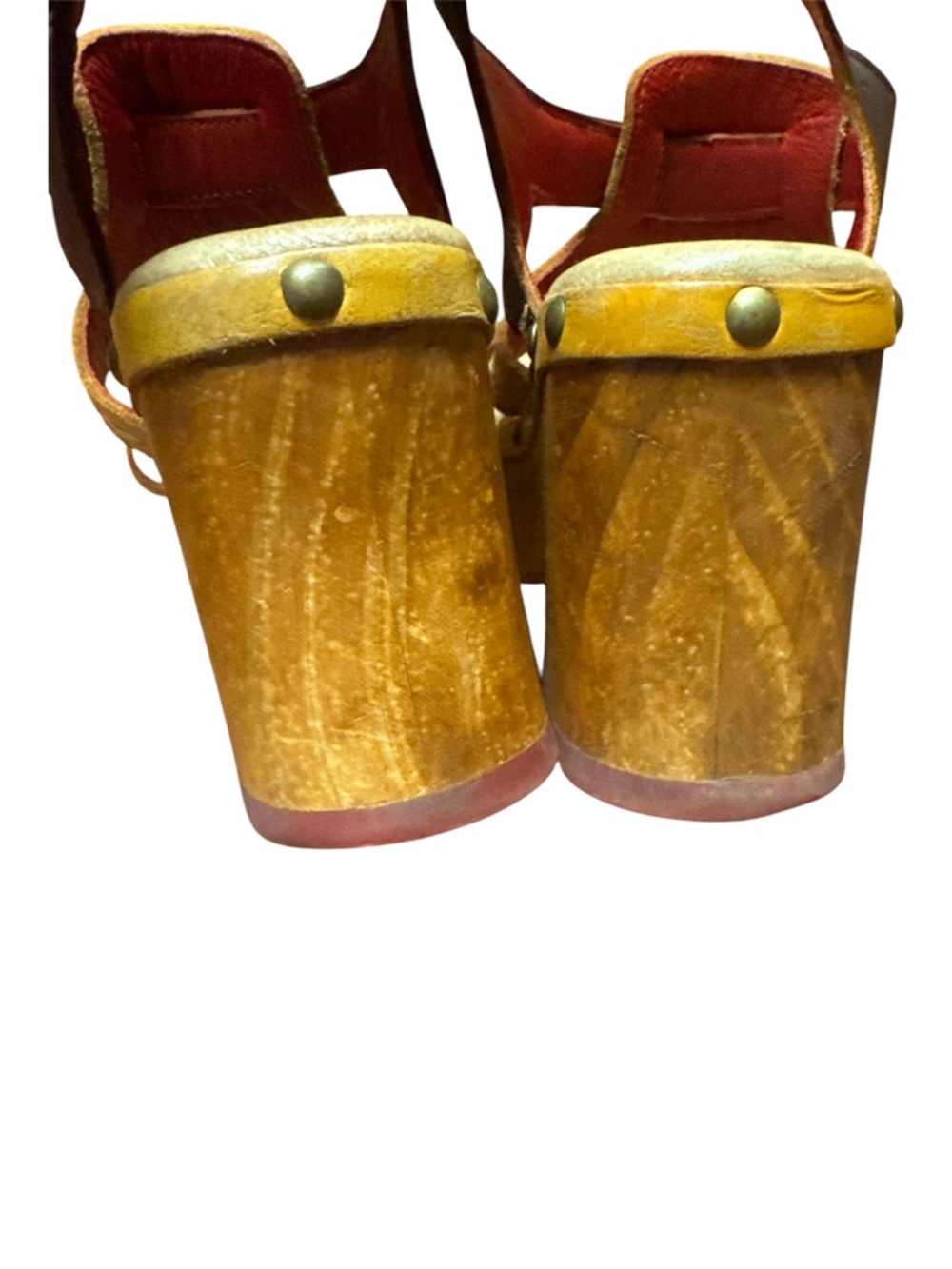 Bed Stu Anthropologie Platform Heel Clog Ankle Strap Sandals Yellow Brown 9 - Picture 7 of 12